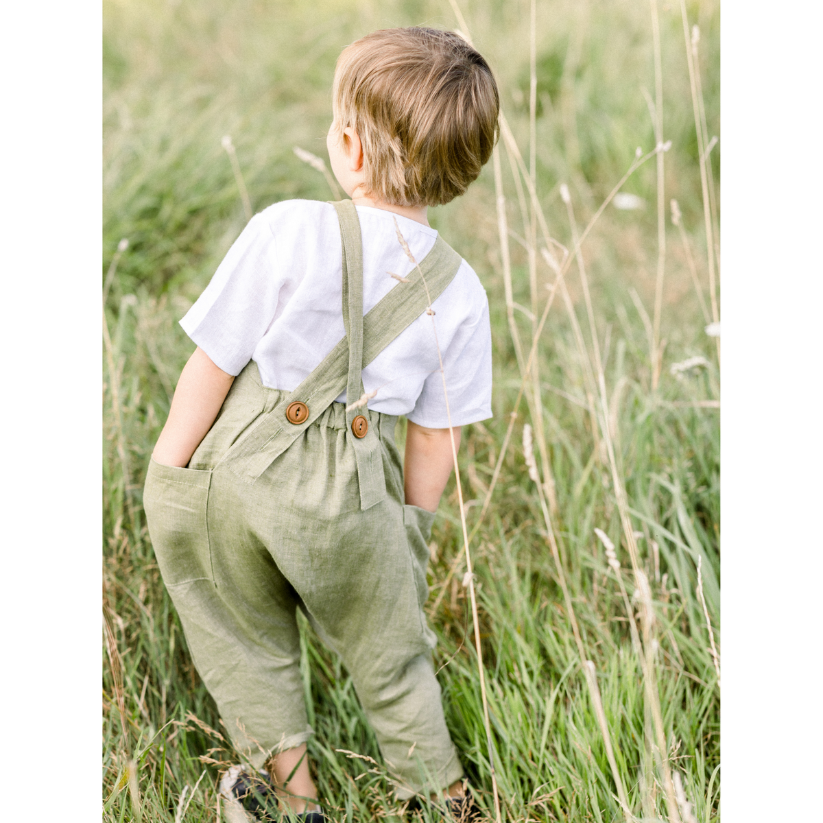 Sage Green Linen Overalls humble children